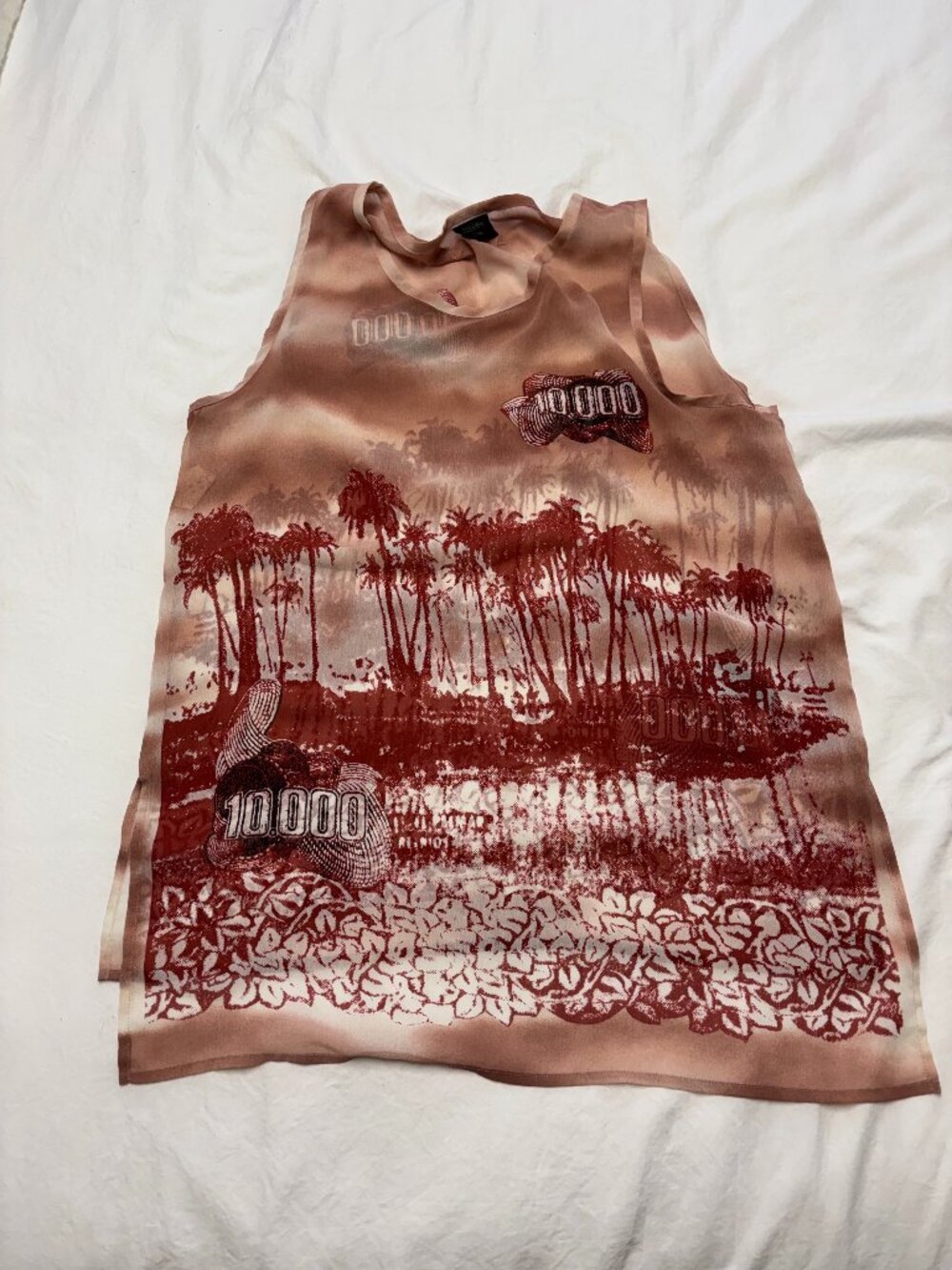 Jean Paul GAULTIER FEMME Poly Hawaiian Print Sheer Sleeveless Pink, Red & White